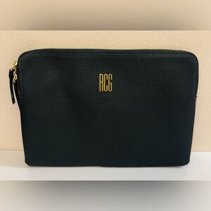 Mark‎ & Graham Dark Green Leather Pouch Clutch Monogram Italy made